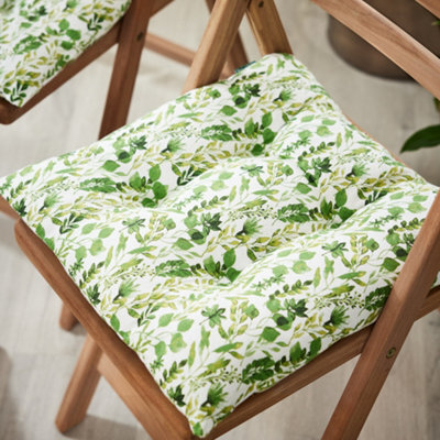 Dibor Set Of 2 Green Leaf Print Indoor Dining Chair Seat Pad Cushions (L)40Cm X (W)40Cm - image 1