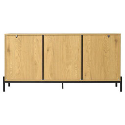 Living And Home 3 Drawer Brown Oak Effect Storage Cabinet Cupboard Sideboard Buffet Unit Rattan Door - thumbnail 5