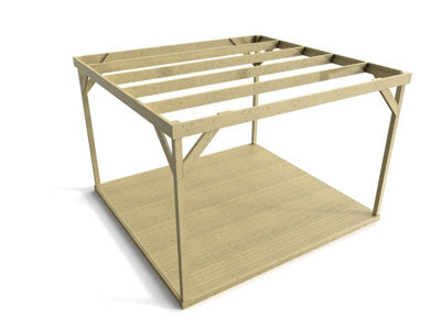 Arbor Garden Solutions Wooden Box Pergola And Decking, Complete Diy Kit (3M X 3M, Light Green (Natural) Finish) - image 1