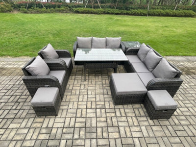 Fimous Outdoor Garden Patio Furniture Wicker Rattan Oblong Dining Table And Lounge Sofa Set With Adjustable Chair Side Table - image 1