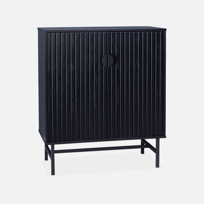 Sweeek - 83.5Cm Wooden-Effect Sideboard With Black Grooves Black 80X39X92.5 Cm - Bazalt - image 1