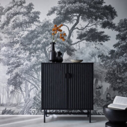 Sweeek - 83.5Cm Wooden-Effect Sideboard With Black Grooves Black 80X39X92.5 Cm - Bazalt - thumbnail 2