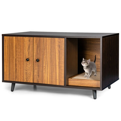Costway Large Cat Litter Box Enclosure Furniture Wooden Kitty Washroom Hidden Washroom - image 1