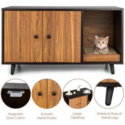 Costway Large Cat Litter Box Enclosure Furniture Wooden Kitty Washroom Hidden Washroom - thumbnail 8