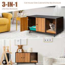 Costway Large Cat Litter Box Enclosure Furniture Wooden Kitty Washroom Hidden Washroom - thumbnail 4