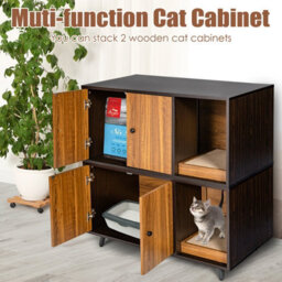 Costway Large Cat Litter Box Enclosure Furniture Wooden Kitty Washroom Hidden Washroom - thumbnail 7