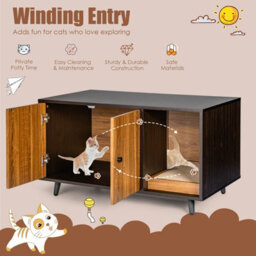 Costway Large Cat Litter Box Enclosure Furniture Wooden Kitty Washroom Hidden Washroom - thumbnail 5