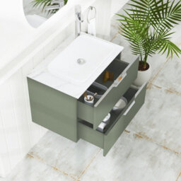 Royal Bathrooms Evora 700mm Sage Green Fluted Wall Hung Countertop Vanity Unit 2 Drawer With Qubix Basin - thumbnail 3
