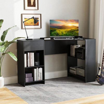 Costway L-Shaped Computer Desk Compact Corner Executive Desk W/storage-Black - image 1