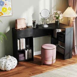 Costway L-Shaped Computer Desk Compact Corner Executive Desk W/storage-Black - thumbnail 5