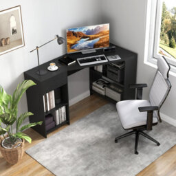 Costway L-Shaped Computer Desk Compact Corner Executive Desk W/storage-Black - thumbnail 6
