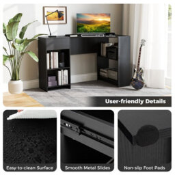 Costway L-Shaped Computer Desk Compact Corner Executive Desk W/storage-Black - thumbnail 4