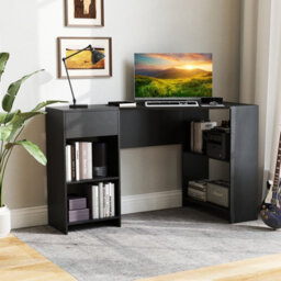 Costway L-Shaped Computer Desk Compact Corner Executive Desk W/storage-Black