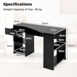 Costway L-Shaped Computer Desk Compact Corner Executive Desk W/storage-Black - thumbnail 2