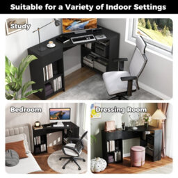 Costway L-Shaped Computer Desk Compact Corner Executive Desk W/storage-Black - thumbnail 7
