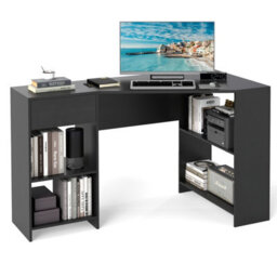 Costway L-Shaped Computer Desk Compact Corner Executive Desk W/storage-Black - thumbnail 3