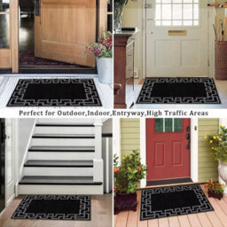 Ameha Modern Bedroom Greek Key Style Front Door Mat Indoor Durable Soft Touch Non Shedding Nico Black Small Rug (40 X 60 Cm)