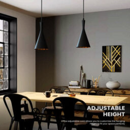 Ledsone Black Industrial Pendant Light  Modern Hanging Lamp With E27 Socket, Farmhouse Decor For Dining Room & Kitchen - thumbnail 6