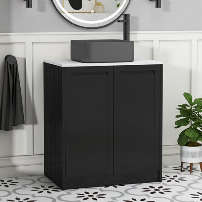 Royal Bathrooms Royal Bathroom Elmore 700mm Matt Nocturne Black Freestanding Countertop Bathroom Vanity Unit 2 Door With Art Square Basin - image 1