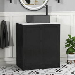 Royal Bathrooms Royal Bathroom Elmore 700mm Matt Nocturne Black Freestanding Countertop Bathroom Vanity Unit 2 Door With Art Square Basin - thumbnail 1