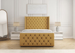 Bsspoke Divan Base Bed Set Mustard Plush Velvet With 54Inch Headboard & Footboard No Drawers No Mattress In Double 3Ft 4Ft 5Ft 6Ft - thumbnail 3