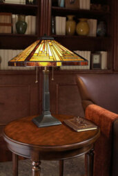 Elegant Handcrafted Tiffany Style Table Lamp With Dual Bulbs And Vintage Bronze Finish - thumbnail 2