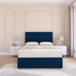 Sloomy Kansas Navy Plush 3Ft Memory Foam Bed Set With No Drawers, Mattress & Headboard- Single