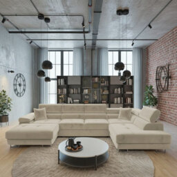 Torezio Bis U Shaped Corner Sofa Bed With Storage Chipboard Frame Polyurethane Foam Springs 346X203X70 90Cm Beige Right