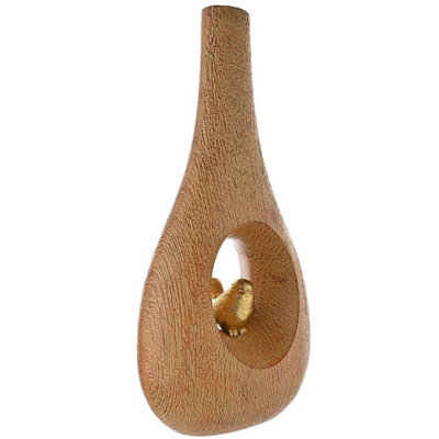 Hestia Wood Effect Vase With Gold Bird