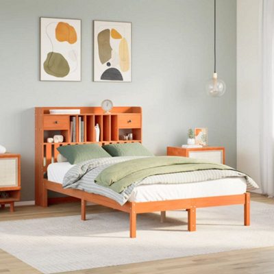 Berkfield Bookcase Bed Without Mattress Wax Brown 135X190 Cm Double Solid Wood Pine - image 1
