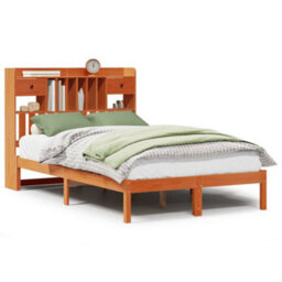 Berkfield Bookcase Bed Without Mattress Wax Brown 135X190 Cm Double Solid Wood Pine - thumbnail 2