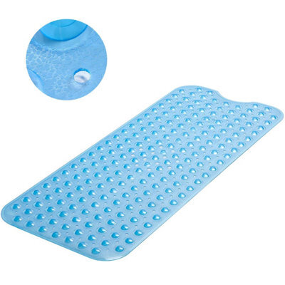 Mass Dynamic Extra-Long Non-Slip Bath Mat 100 X 40Cm  Transparent Blue, Suction Cup Base - image 1