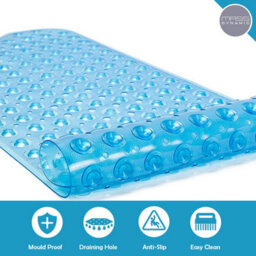 Mass Dynamic Extra-Long Non-Slip Bath Mat 100 X 40Cm  Transparent Blue, Suction Cup Base - thumbnail 4