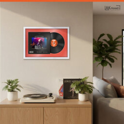 "AK Frames 25X17"" White Step Vinyl Record Frame With Poppy Red Mount For 12 Inch Lp Cover & Disc - Overlapped Design" - thumbnail 5