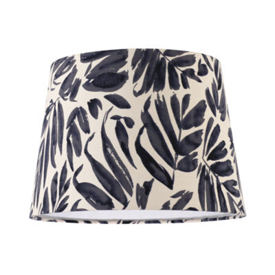 Happy Homewares Midnight Blue Palm Leaf Themed 25Cm Drum Lampshade With Fabric Lining - image 1
