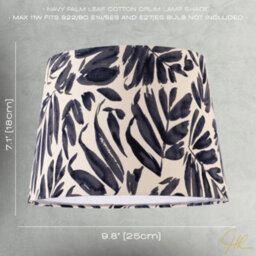 Happy Homewares Midnight Blue Palm Leaf Themed 25Cm Drum Lampshade With Fabric Lining - thumbnail 7