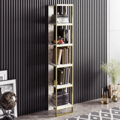 Decorotika Polka 5-Tier Bookcase Shelving Unit White Marble Effect & Gold - image 1