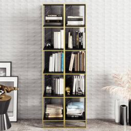 Decorotika Polka 5-Tier Bookcase Shelving Unit White Marble Effect & Gold - thumbnail 3