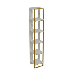 Decorotika Polka 5-Tier Bookcase Shelving Unit White Marble Effect & Gold - thumbnail 2