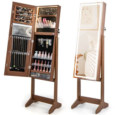 Costway Standing Jewelry Cabinet Lockable Jewelry Armoire W/ Led Lights - image 1
