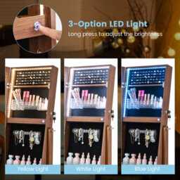 Costway Standing Jewelry Cabinet Lockable Jewelry Armoire W/ Led Lights - thumbnail 8