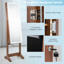 Costway Standing Jewelry Cabinet Lockable Jewelry Armoire W/ Led Lights - thumbnail 9