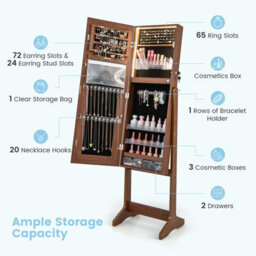 Costway Standing Jewelry Cabinet Lockable Jewelry Armoire W/ Led Lights - thumbnail 5