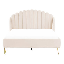 Beliani Bed Velvet Ambillou 140 X 200 Cm (Eu Double) Light Beige - thumbnail 4