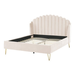 Beliani Bed Velvet Ambillou 140 X 200 Cm (Eu Double) Light Beige - thumbnail 5