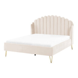 Beliani Bed Velvet Ambillou 140 X 200 Cm (Eu Double) Light Beige - thumbnail 1