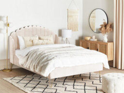 Beliani Bed Velvet Ambillou 140 X 200 Cm (Eu Double) Light Beige - thumbnail 2