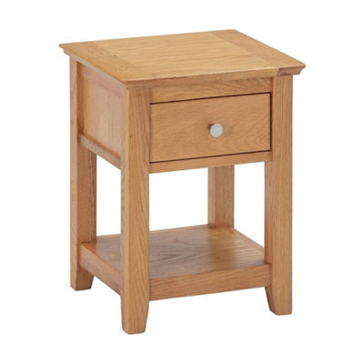 Small Side Table, Wooden Oak Lamp Table With Drawer & Shelf, Chic Bedside Table - image 1