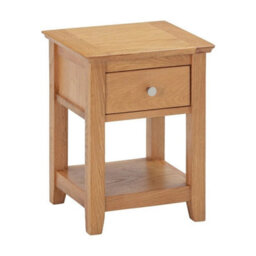 Small Side Table, Wooden Oak Lamp Table With Drawer & Shelf, Chic Bedside Table - thumbnail 1