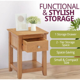 Small Side Table, Wooden Oak Lamp Table With Drawer & Shelf, Chic Bedside Table - thumbnail 5